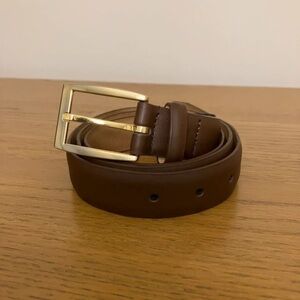 Elegant Brown Leather Belt with Gold Buckle